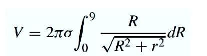 R
V = 2no
dR
VR? + r2
