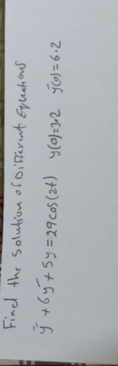 Find the solution of Different Eyuahous
す +6y+5y%=29cos(24) y(0)=3-2 jo)=6-2
