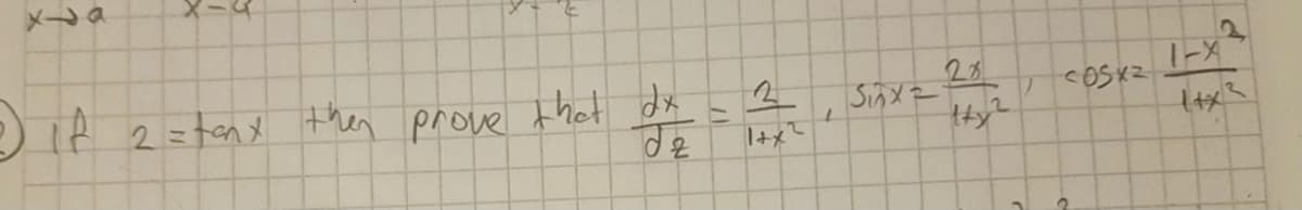 わーX
23
eie 2=tanx then prove t hat e
Sメー
1+xて
