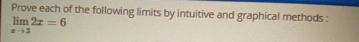 Prove each of the following limits by intuitive and graphical methods:
lim 2z = 6
Z+3
