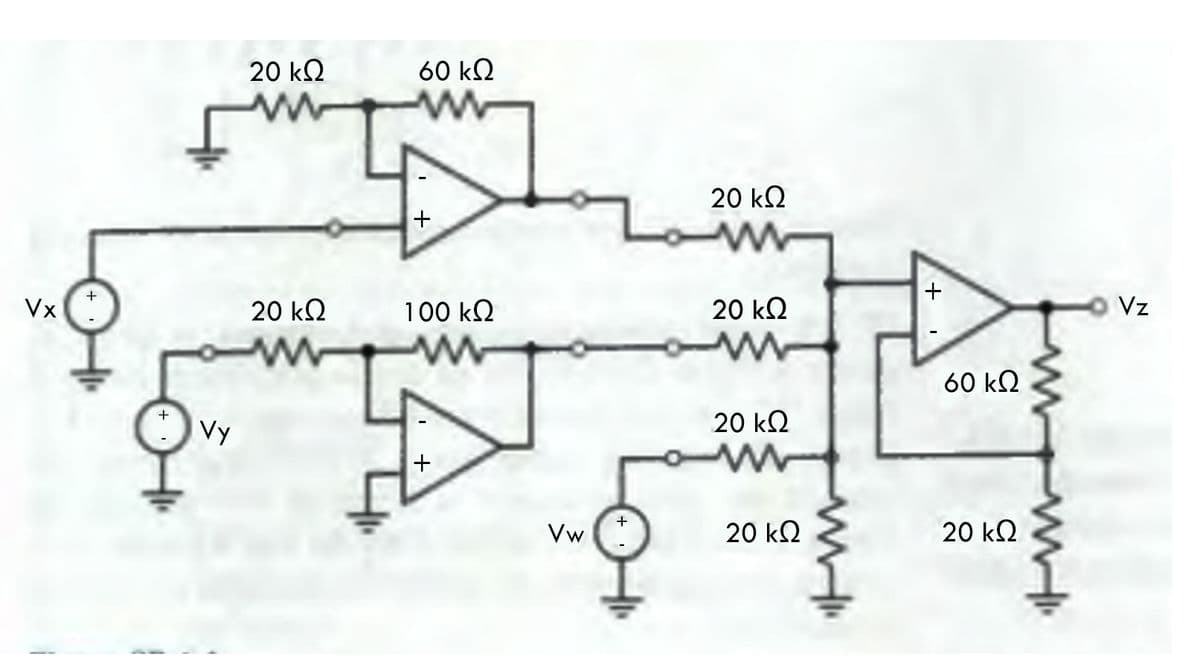 20 ΚΩ
60 kΩ
20 Ω
+
Vx
20 ΚΩ
100 kΩ
20 kΩ
Vz
60 kΩ
Vy
20 ΚΩ
Vw
20 ΚΩ
20 ΚΩ
+
