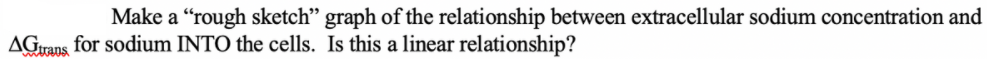 Make a "rough sketch" graph of the relationship between extracellular sodium concentration and
for sodium INTO the cells. Is this a linear relationship?
AGrans

