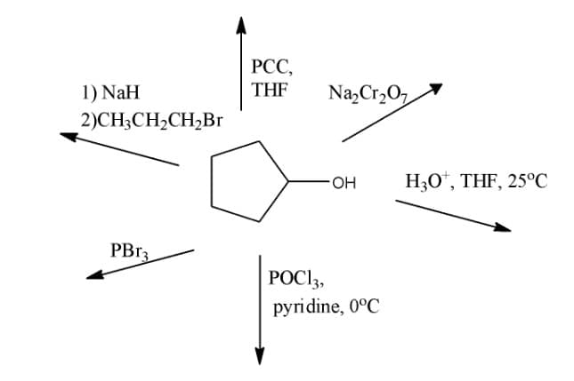 РСС,
1) NaH
2)CH3CH2CH2B.
THE
Na,Cr,O,
HO-
H30", THF, 25°C
PB33
POC13,
pyridine, 0°C
