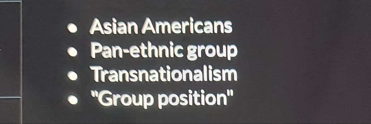 • Asian Americans
Pan-ethnic group
Transnationalism
"Group position"
●