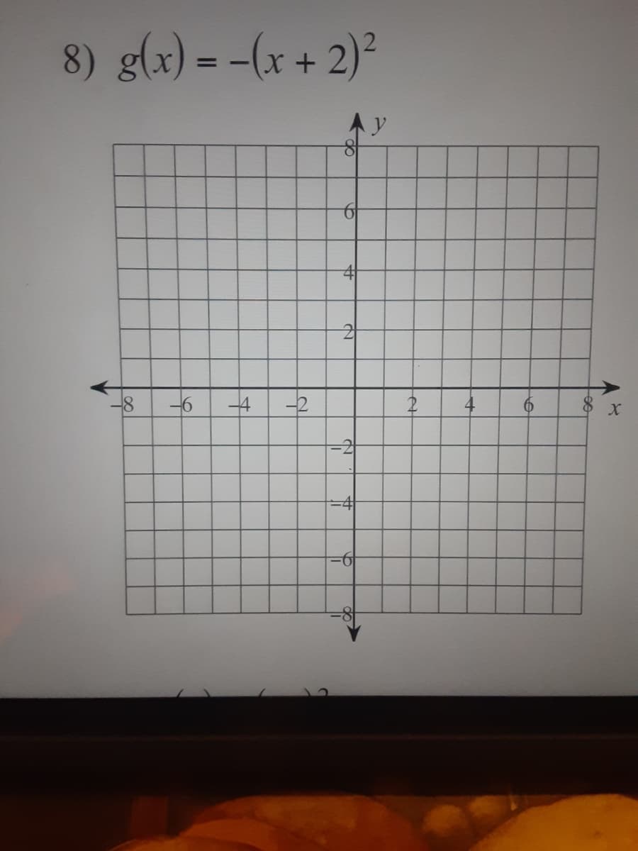 8) g(x) = -(x + 2)²
-4
4
8 x
to
