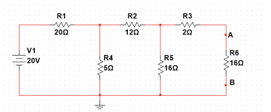 V1
-20V
R1
20Ω
R4
50
R2
1202
R5
160
R3
w
202
A
R6
160
B