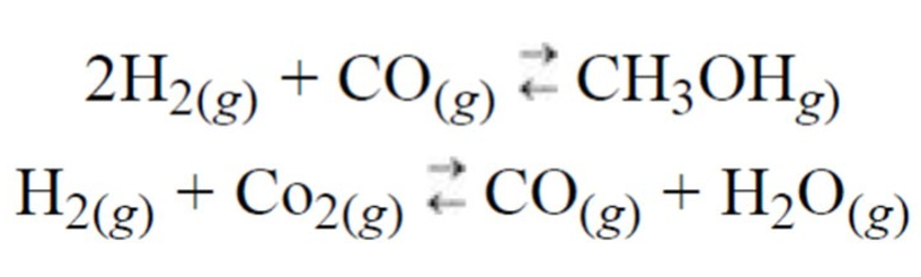 2H2«g) + CO(g) 2 CH;OHg)
H2(g) + Co2(g)
2 CO(g) (g)
+ H2O
