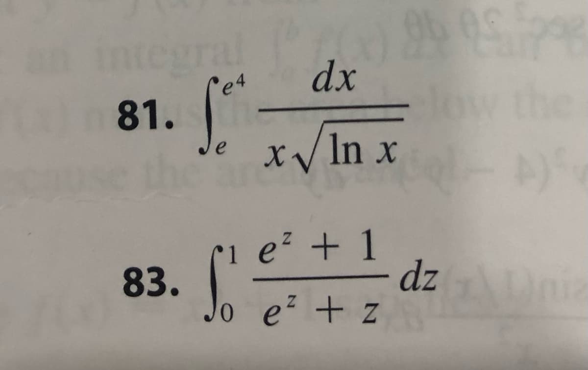 ral l'off
dx
81. f
e
x) 9b 05
83. So
x√ ln x
e² + 1
e
10 e² + z ²
Sp93
Sol- A)S
dzia