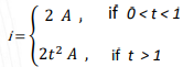 j=
2 A,
2t² A,
if 0<t<1
if t > 1