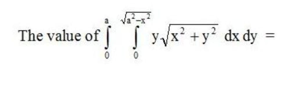 The value of [ yx? +y? dx dy
%3D
