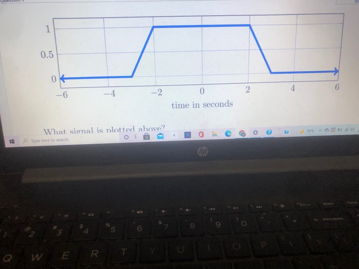 0.5
-6
-2
4.
6.
time in seconds
What, signal is plotted above?
O Type here to search
%23
76°F A OE O 0
deete
home
backspack
80
QWE R
