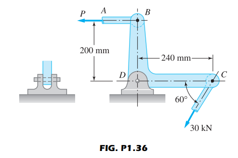 P
200 mm
240 mm-
电
D
60°
30 kN
FIG. P1.36
