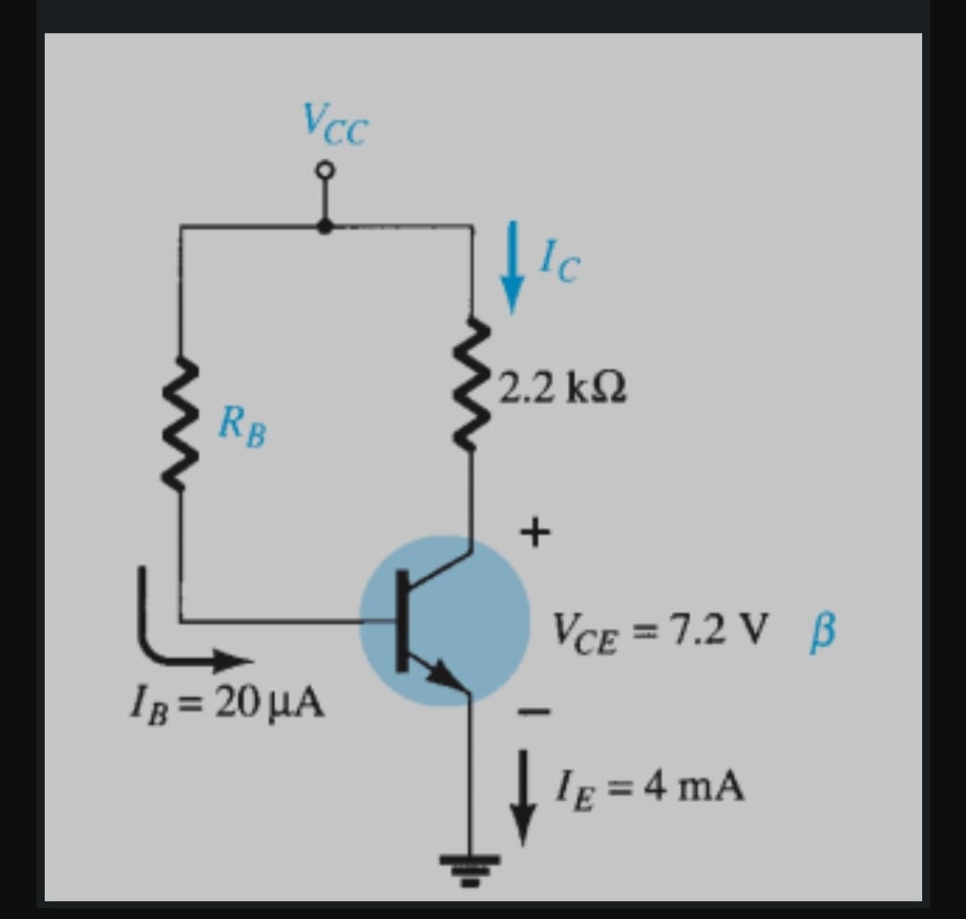 Vcc
Ic
'2.2 k2
RB
+
VCE = 7.2 V B
IB = 20 µA
Ig = 4 mA
