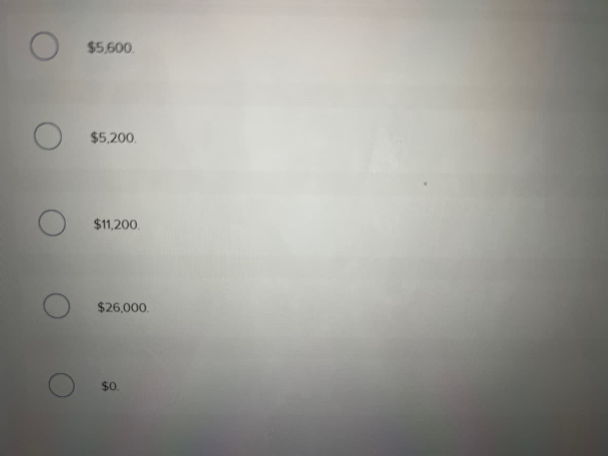 $5,600.
$5,200.
$11,200.
$26,000.
$0.
