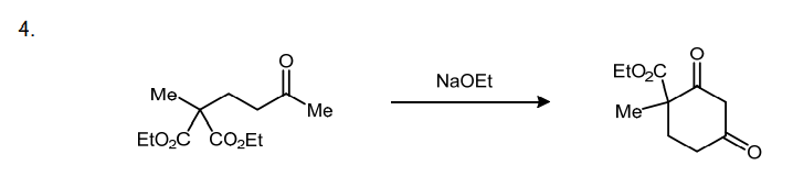 4.
Me.
EtO₂C CO₂Et
Me
NaOEt
EtO₂C
oogl
Me