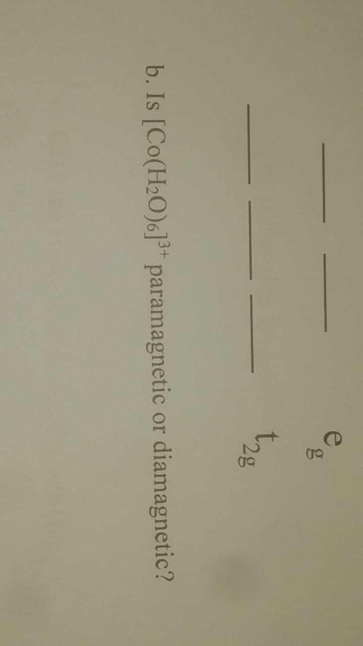 e
g
X28
b. Is [Co(H₂O)6]³+ paramagnetic or diamagnetic?