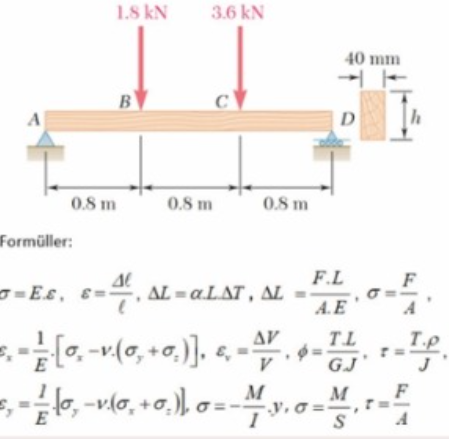 1.8 kN
3.6 kN
40 mm
B
C
D
0.8 m
0.8 m
0.8 m
Formüller:
F.L
F
7-Es, c-, AL-ALAT , AL
E=, -
A.E
AL = aLAT, AL
A
AV
T.p
--r(6, +0.)], «,
GJ
-v(0, +o,), o=
M
y,
M
=-
S
A
