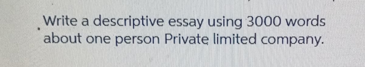 Write a descriptive essay using 3000 words
about one person Private limited company.
