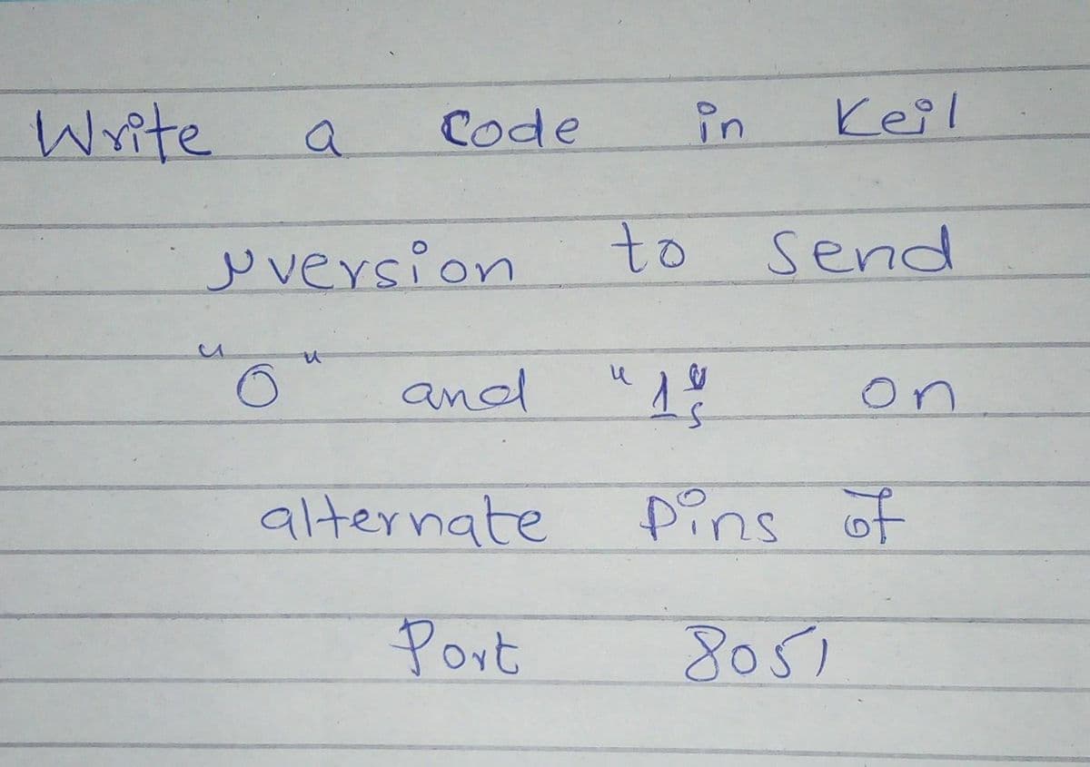 Write
Code
a
version
in
to
and "1"
O
alternate
Port
Keil
Send
on
Pins of
8051