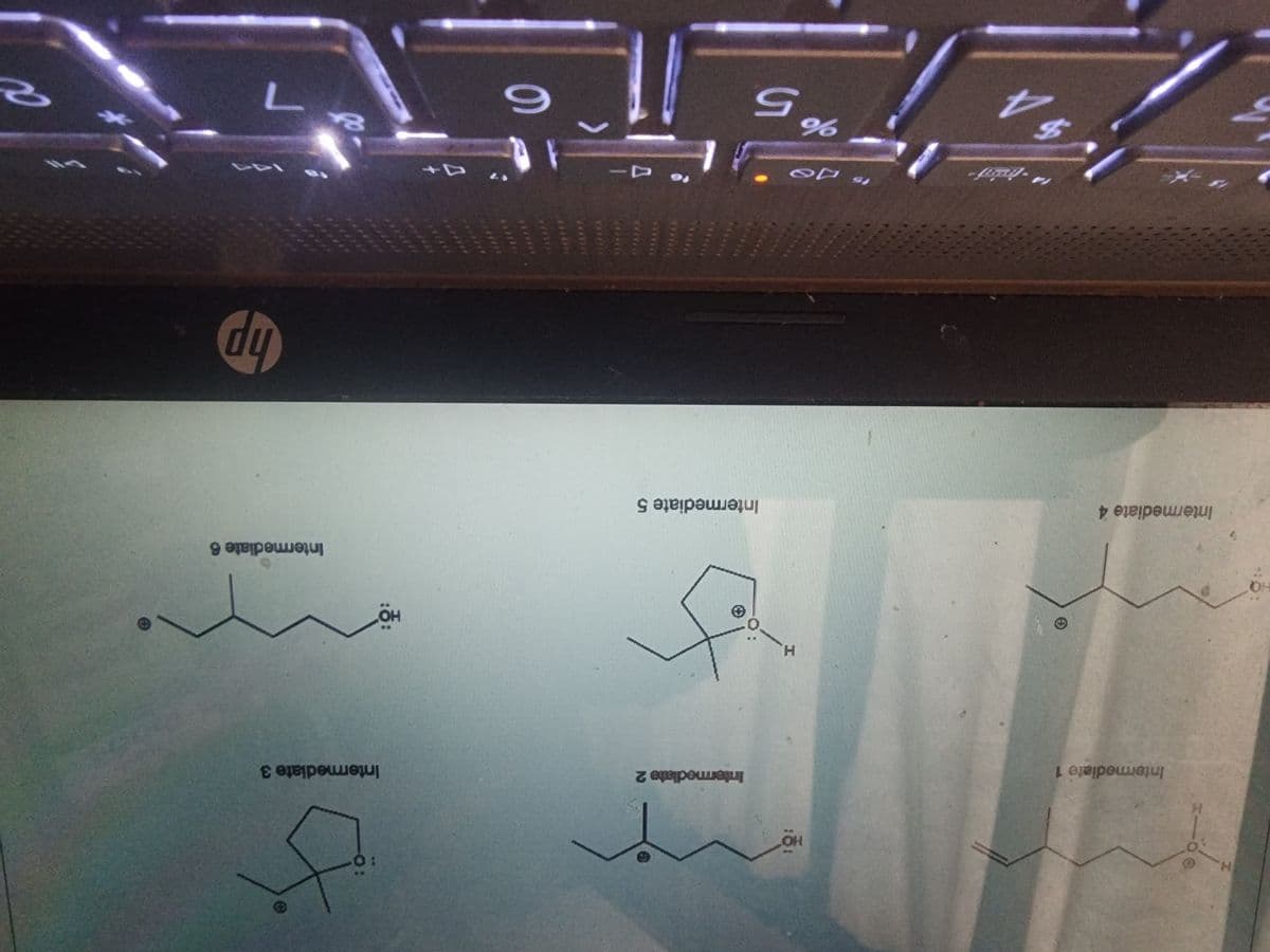 ### Organic Chemistry: Intermediates in a Synthesis Pathway

This section discusses a series of intermediate compounds involved in a specific organic synthesis pathway. Here, we detail six different intermediates, each represented by their respective structural formulas:

#### Intermediates

1. **Intermediate 1**:
   - Structure: The molecule features an alkene (double-bonded carbon atoms) connected to a chain with an oxygen atom.
   - Notable groups: Alkene and oxygen-containing functional group.

2. **Intermediate 2**:
   - Structure: This compound has a five-membered ring with an oxygen atom embedded in the ring.
   - Notable groups: Epoxide (an oxygen atom forming a three-membered ring with two carbon atoms).

3. **Intermediate 3**:
   - Structure: Features a five-membered carbon ring with one oxygen atom and side chains.
   - Notable groups: Epoxide and a longer carbon chain side group.

4. **Intermediate 4**:
   - Structure: Contains a hydroxyl group (OH) attached to a long carbon chain.
   - Notable groups: Hydroxyl group attached to a significantly long carbon next to an oxygen atom within the chain.

5. **Intermediate 5**:
   - Structure: Features an epoxide ring with additional functional groups extending from this structure.
   - Notable groups: Epoxide with a unique arrangement of substitute groups.

6. **Intermediate 6**:
   - Structure: Characterized by a long carbon chain with a terminal hydroxyl group (OH).
   - Notable groups: Terminal hydroxyl group attached to a straight-chain carbon chain.

Each intermediate's structure highlights critical steps in the synthesis pathway, focusing on the alteration of functional groups and carbon frameworks. Understanding these intermediates is essential for grasping the complexities of organic synthesis in creating more complex molecules.

### Diagram Explanation

The image contains six chemical structures labeled Intermediates 1 through 6. Each structure uses standard organic chemistry notation:

- Lines represent carbon-carbon bonds.
- Lines meeting at angles or ends without additional notation indicate carbon atoms.
- "O" represents oxygen atoms, and "OH" denotes a hydroxyl group.
- Double lines indicate double bonds (alkenes).
- Rings formed within structures indicate cyclic compounds.

These detailed diagrams are crucial for students to visualize and understand the step-by-step transformations that occur during the synthetic development of organic compounds.