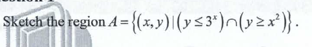 Sketch the region A= {(x,v) |(y < 3*)n(yzx²)} -
