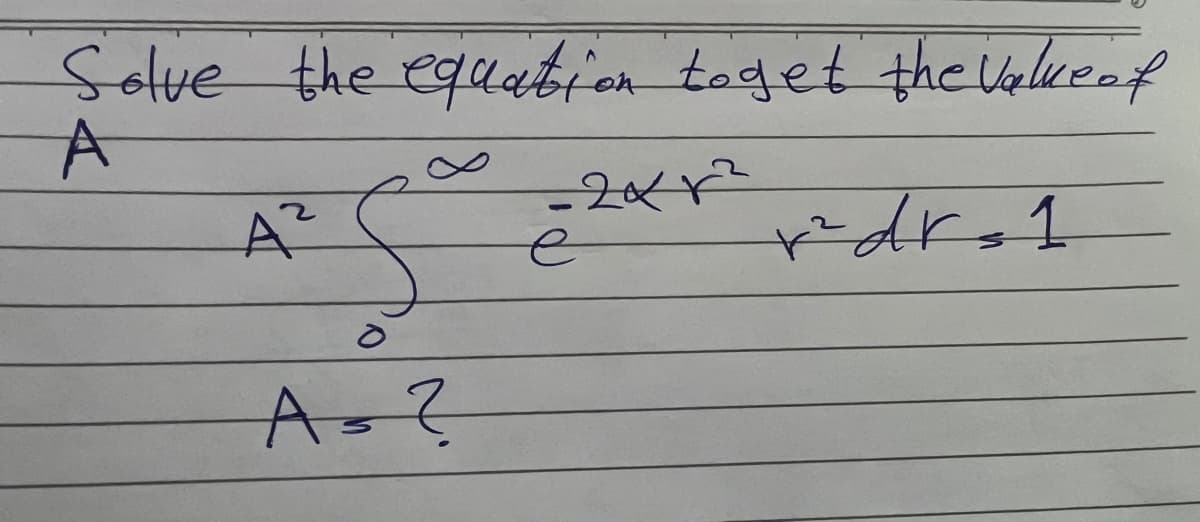 Selve the equation toget the Ualezaf
A²
As?
