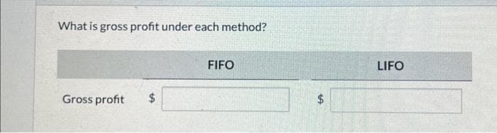 What is gross profit under each method?
Gross profit
$
FIFO
$
LIFO