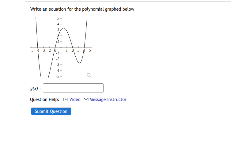 Write an equation for the polynomial graphed below
5-
4
3.
-5 4 -3 -2 1
-1
1 A 3 4 5
-2
-3
-4
-5+
