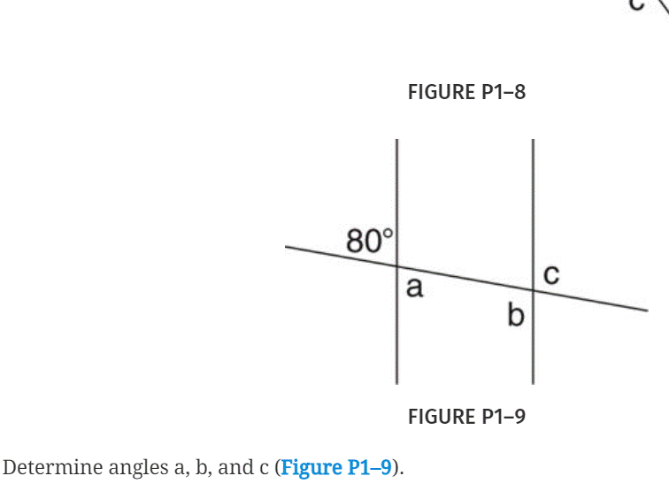 FIGURE P1-8
80°
C
a
FIGURE P1-9
Determine angles a, b, and c (Figure P1-9).
