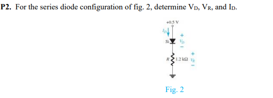 P2. For the series diode configuration of fig. 2, determine VD, VR, and Ip.
+0.5 V
12 ka v
Fig. 2
