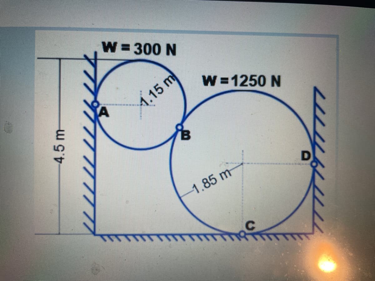 W = 300 N
1.15m
W =1250 N
1.85 m
4.5 m-
D.
