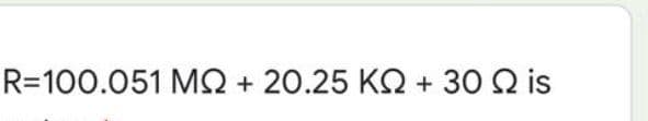 R=100.051 M + 20.25 KQ + 30 Q is
