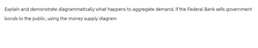 Explain and demonstrate diagrammatically what happens to aggregate demand, if the Federal Bank sells government
bonds to the public, using the money supply diagram