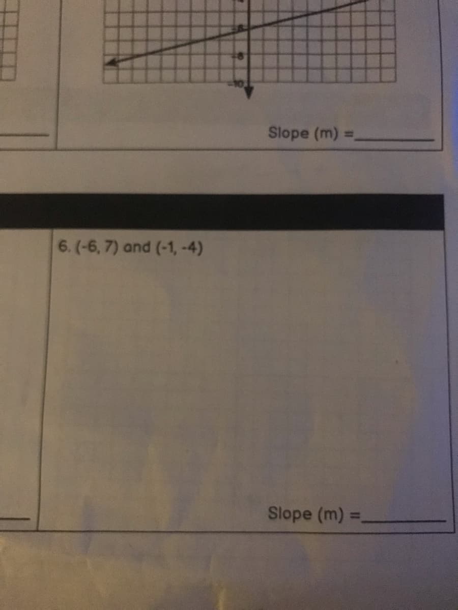 6. (-6, 7) and (-1,-4)
Slope (m)
Slope (m) =