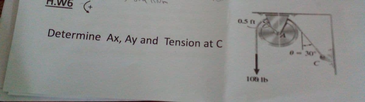 0.5 ft
Determine Ax, Ay and Tension at C
0-30
108 lb
