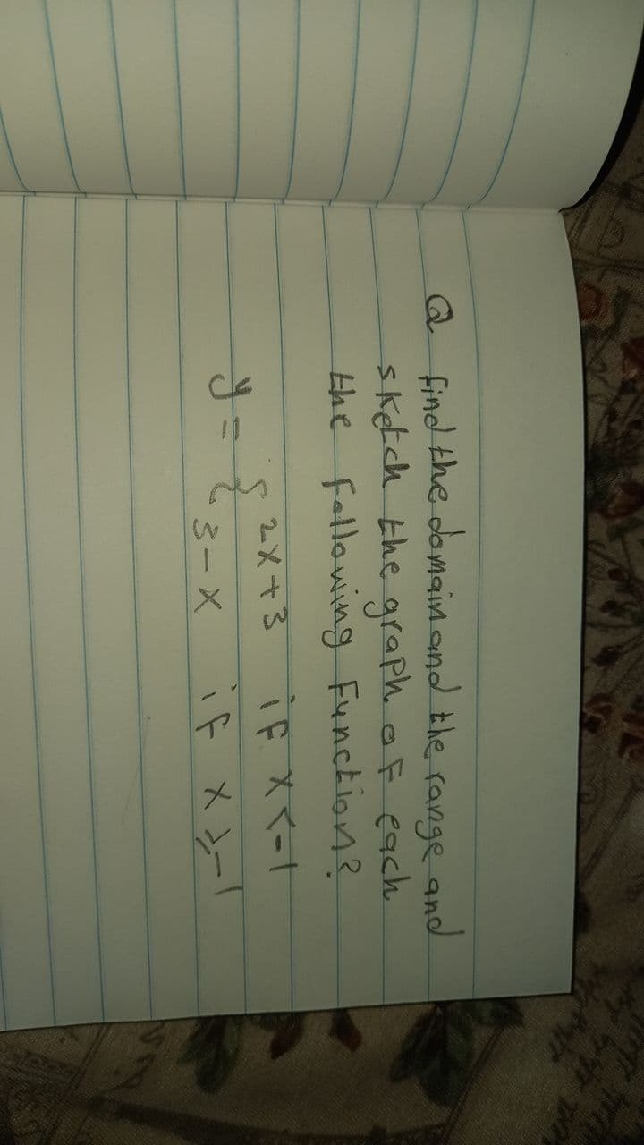 Q
find the damain and the range and
sketch the graph oF each
.
the fallowing Funchion?
2メ+3
if X )-
