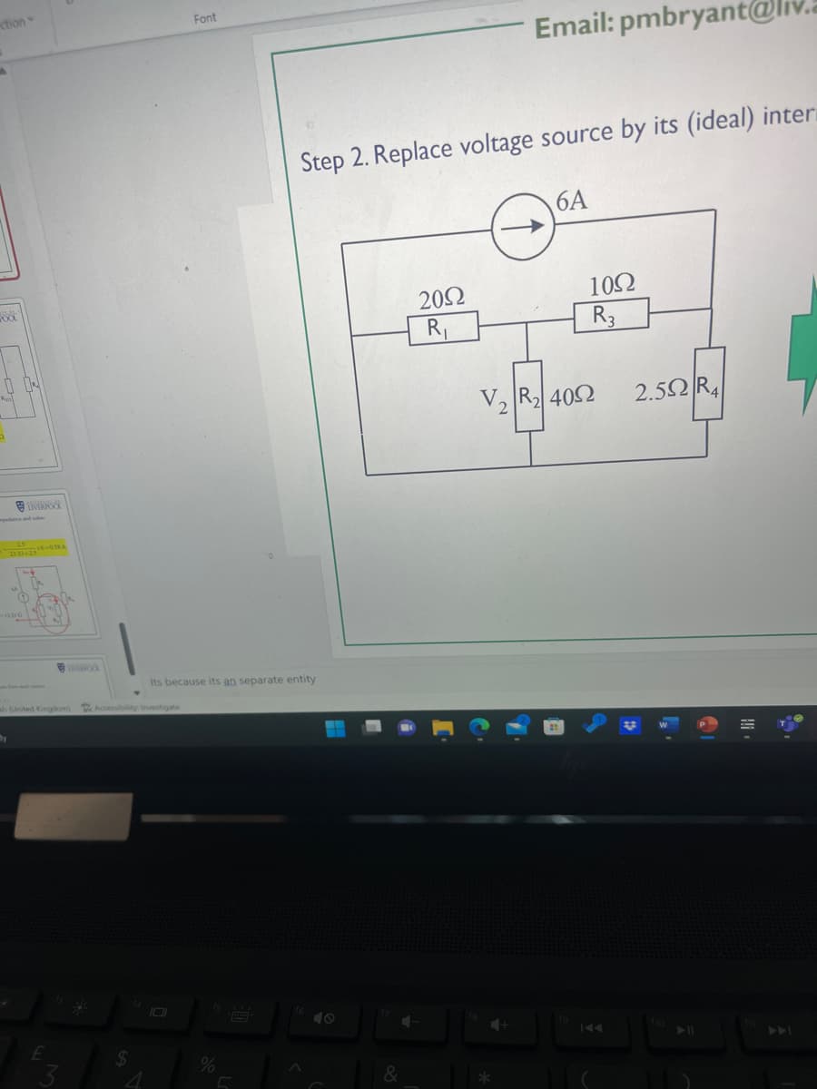 ction
-
UNEROK
18
sh (United Kingdom) Accessibility: Investigate
£
$
Font
Its because its an separate entity
%
Step 2. Replace voltage source by its (ideal) inter
6A
&
202
R₁
Email: pmbryant
*
102
R3
ပြီးတော
V, R2 402 2.52R/
#
}}