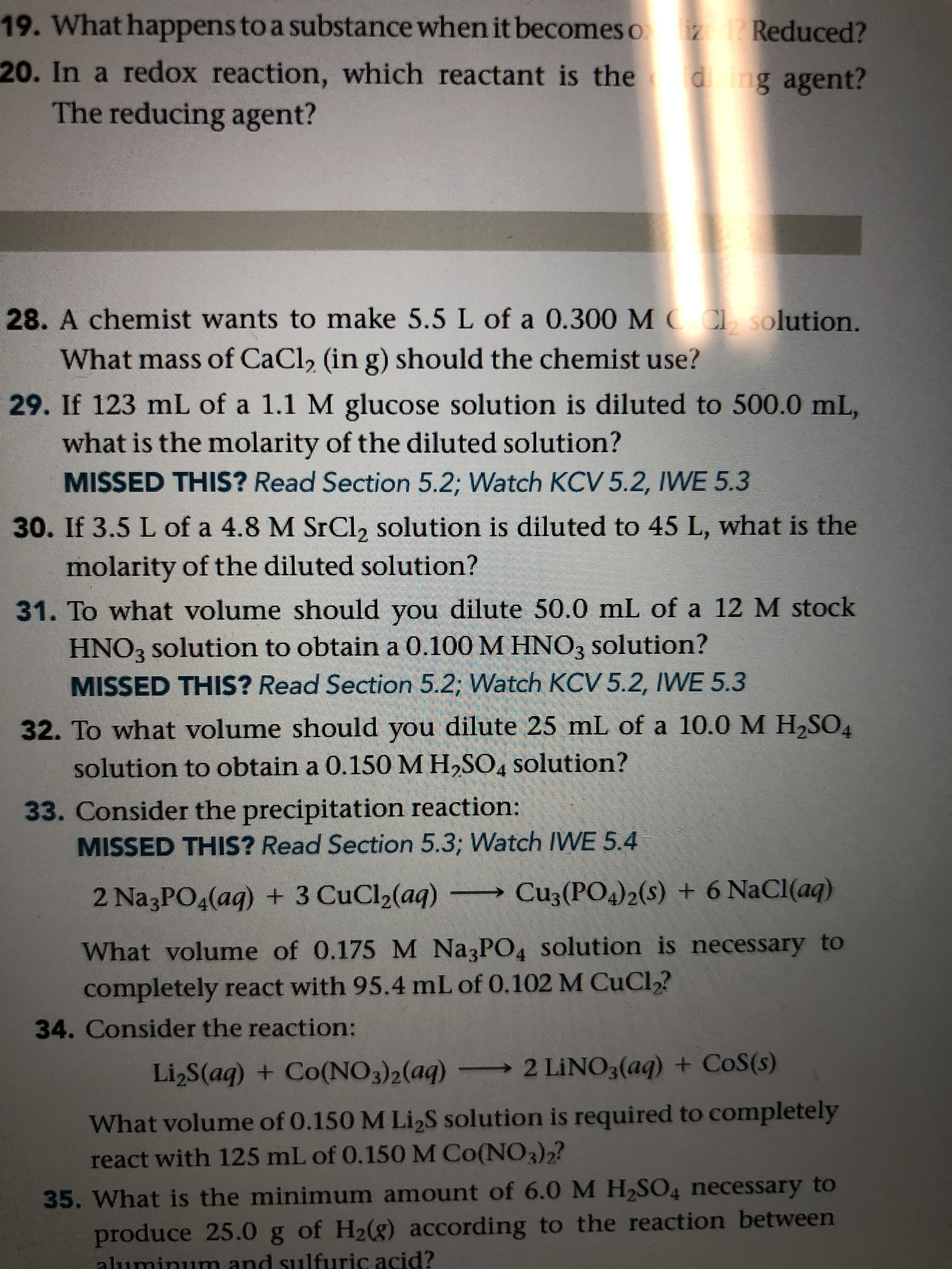 31. To what volume should you dilute 50.0 mL of a 12 M stock
HNO3 solution to obtain a 0.100 M HNO3 solution?
