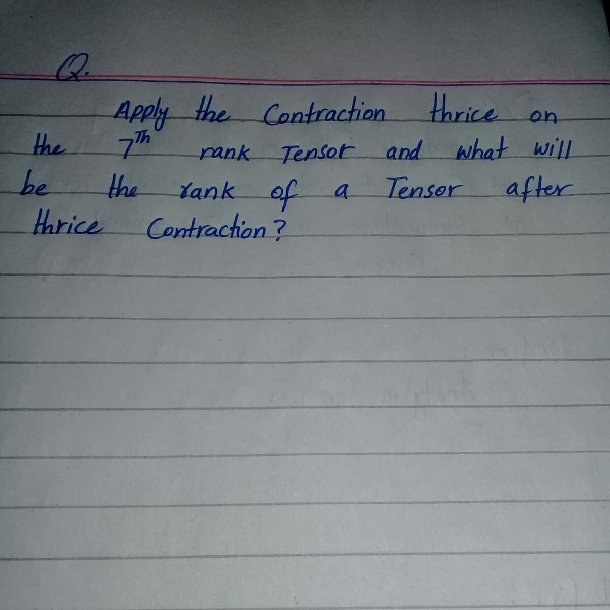 Apply the Contraction thrice
on
the
7Th
pank
and what will
Tensor
be
the
Yank of a
Tensor
after
Harice
Contraction?
