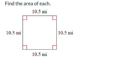 Find the area of each.
10.5 mi
10.5 mi
10.5 mi
10.5 mi