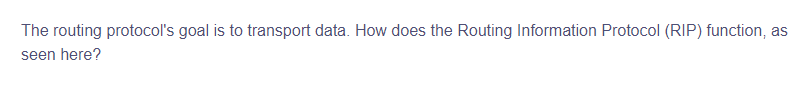 The routing protocol's goal is to transport data. How does the Routing Information Protocol (RIP) function, as
seen here?