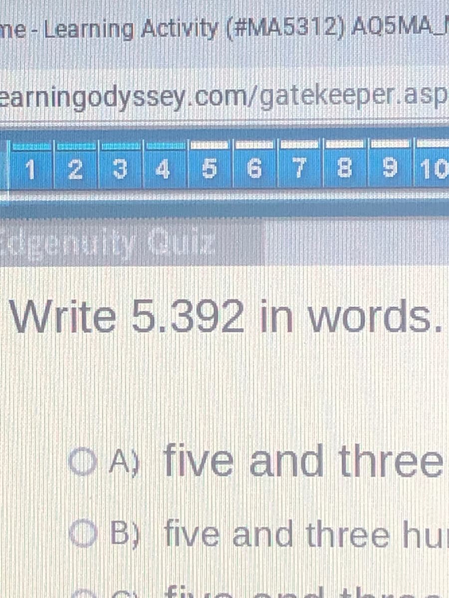 Write 5.392 in words.
