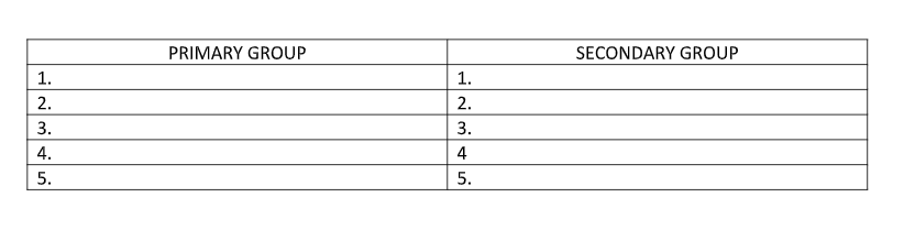 PRIMARY GROUP
SECONDARY GROUP
1.
1.
2.
3.
4
5.
234 5
