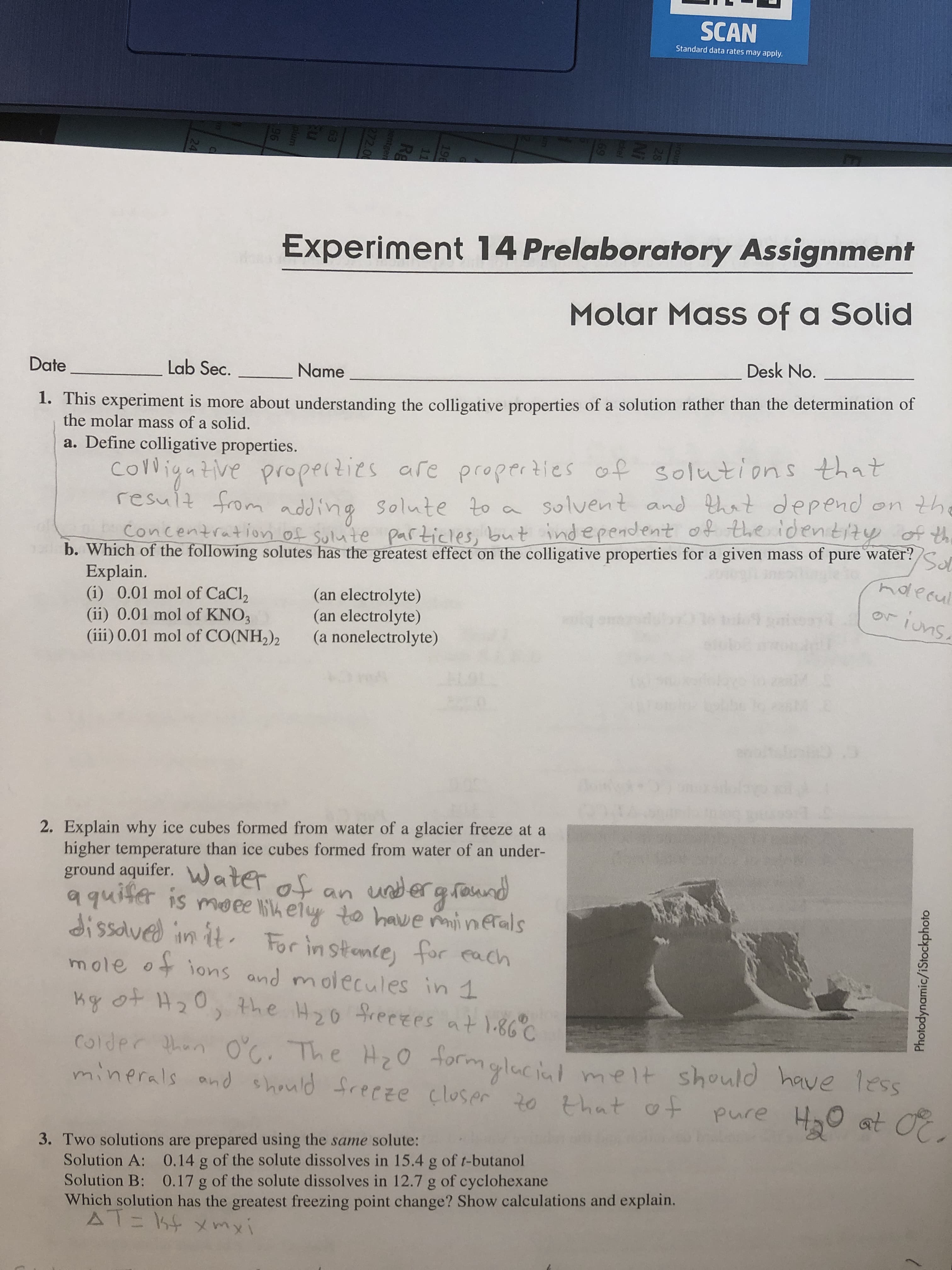 te
par ticles, bu
Which of the following solutes has the greatest effect on the colligative properties for a given mass of pure water?
Explain.
(i) 0.01 mol of CaCl2
(ii) 0.01 mol of KNO3
(iii) 0.01 mol of CO(NH2)2
(an electrolyte)
(an electrolyte)
(a nonelectrolyte)
or iur
