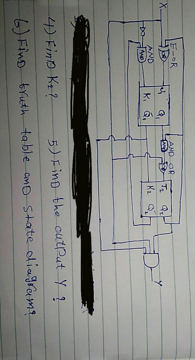 E-OR
AND OR
X-
AND
AND
K2
4) FinD Kz?
5)FinD the outPut Y 2
6)FinD truth ta ble amD State diagerm?
