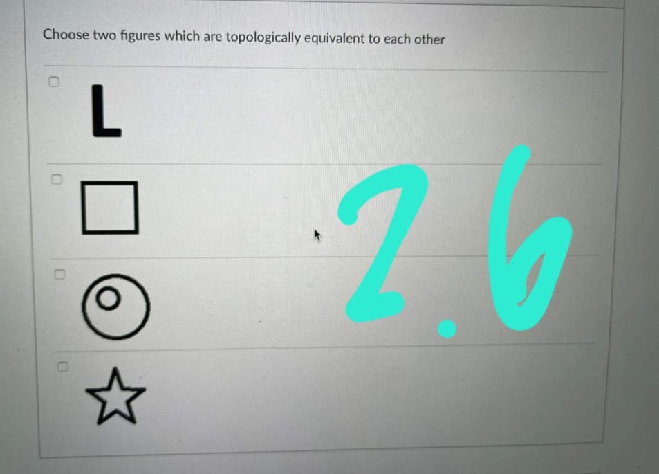 Choose two figures which are topologically equivalent to each other
20
L.
