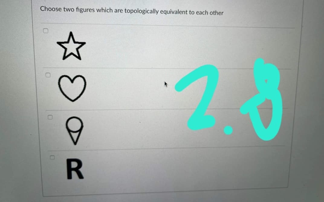 Choose two figures which are topologically equivalent to each other
