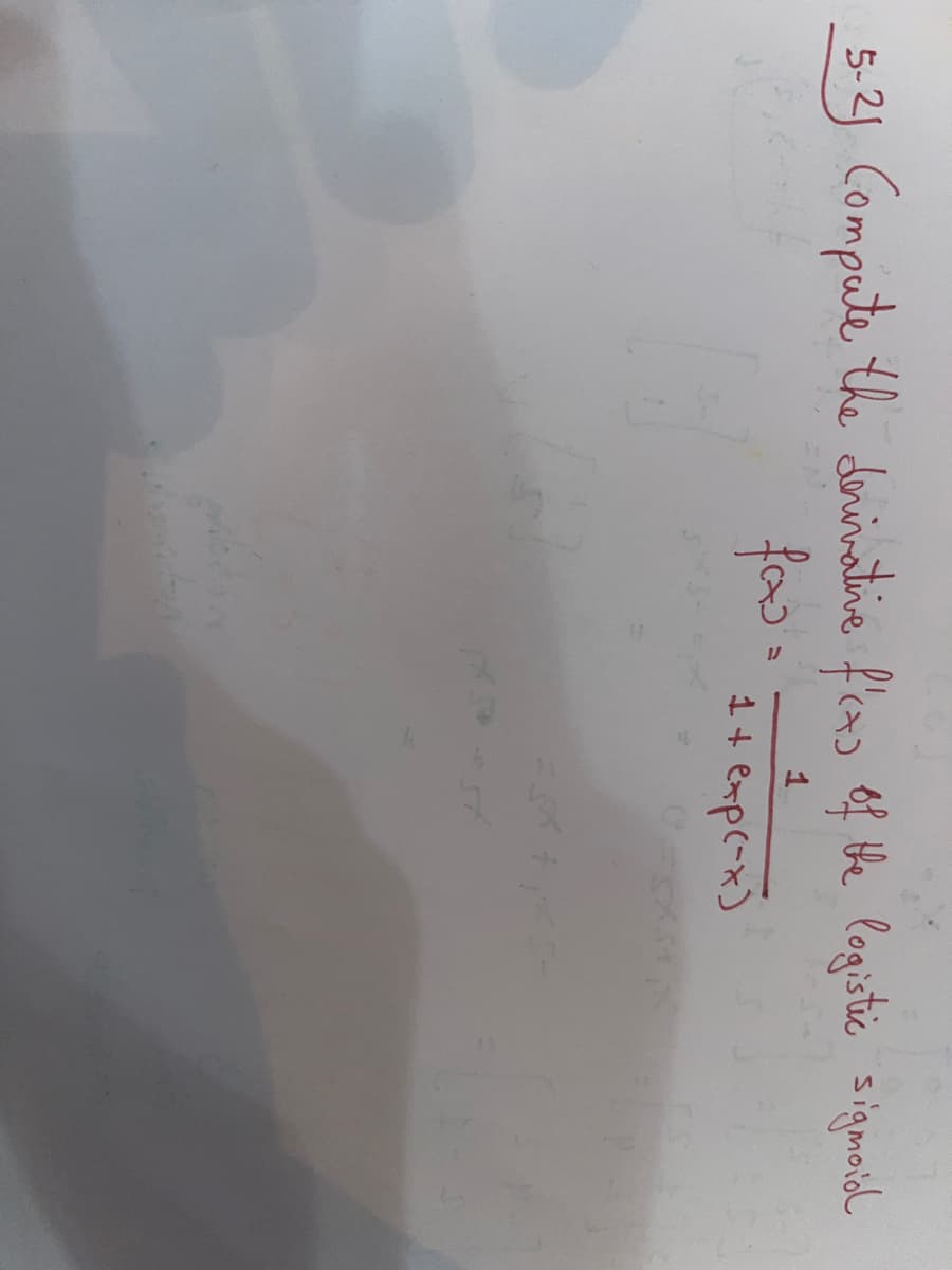 5-2 Compute the derivative ficts of the logistic sigmoid
1
fax=
H
50
1 + exp(-x)
0.