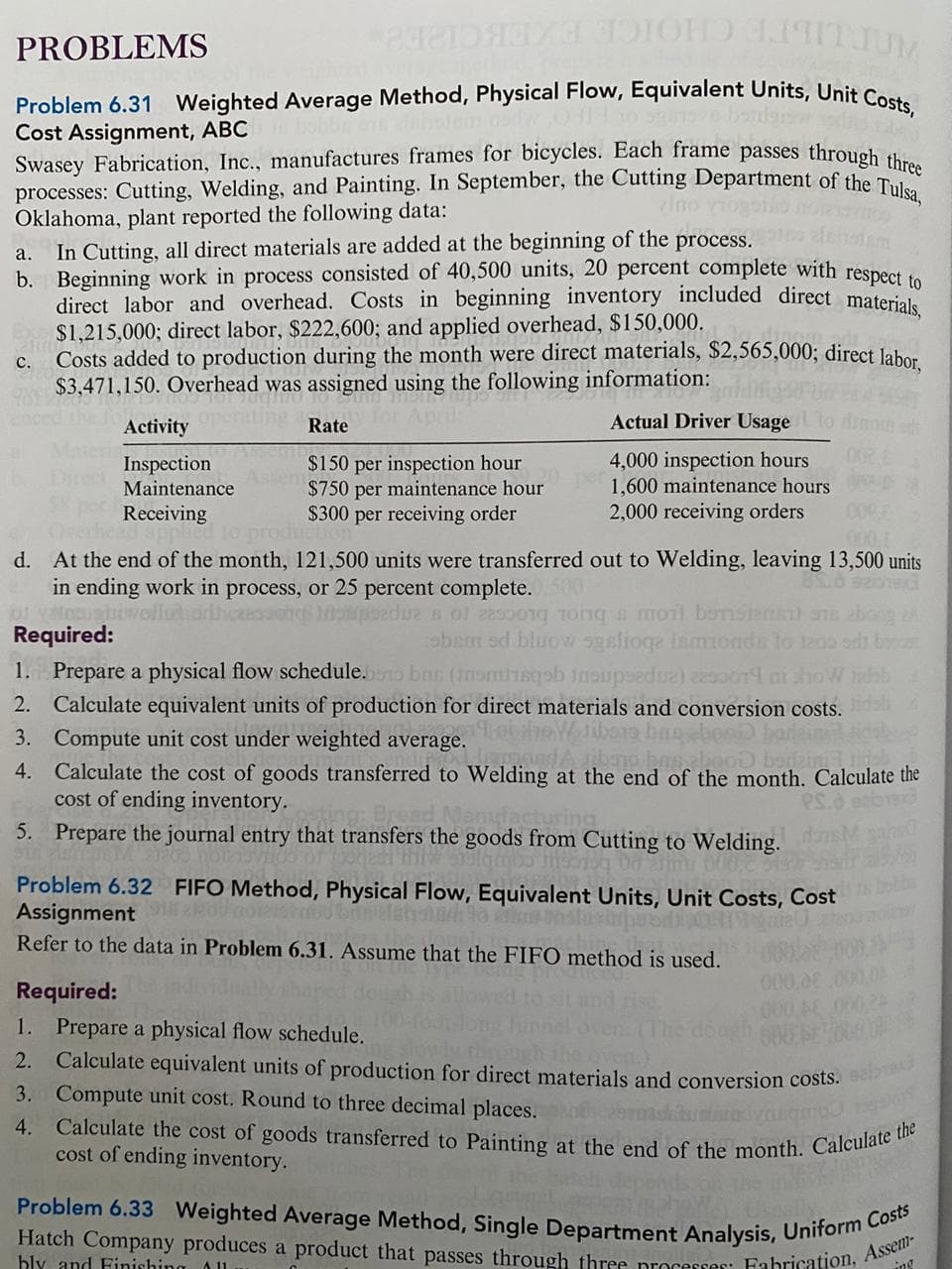 Required:
abem sd bluow 5gslioqe lammonds lo t200 od by
1. Prepare a physical flow schedule. bas (Iomhsqb insupsedua) 2201 ni hoW
2. Calculate equivalent units of production for direct materials and conversion costs.
3. Compute unit cost under weighted average.
Wibora bae bo
