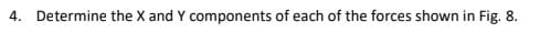 4. Determine the X and Y components of each of the forces shown in Fig. 8.
